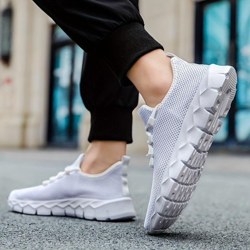Men's Solid Slip On Sneakers, Breathable Lightweight Non Slip Casual Shoes For Outdoor Gym Workout Park Walking All Seasons Comfy