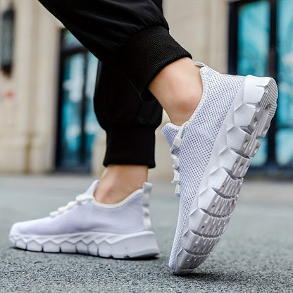 Men's Solid Slip On Sneakers, Breathable Lightweight Non Slip Casual Shoes For Outdoor Gym Workout Park Walking All Seasons Comfy