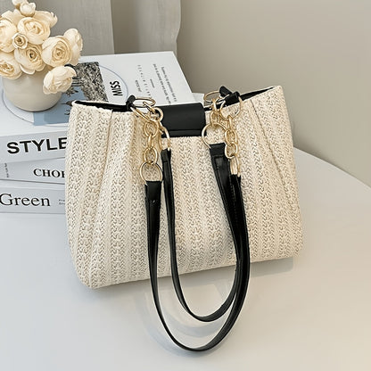 Large Capacity Women's Woven Shoulder Tote Bag for Beach