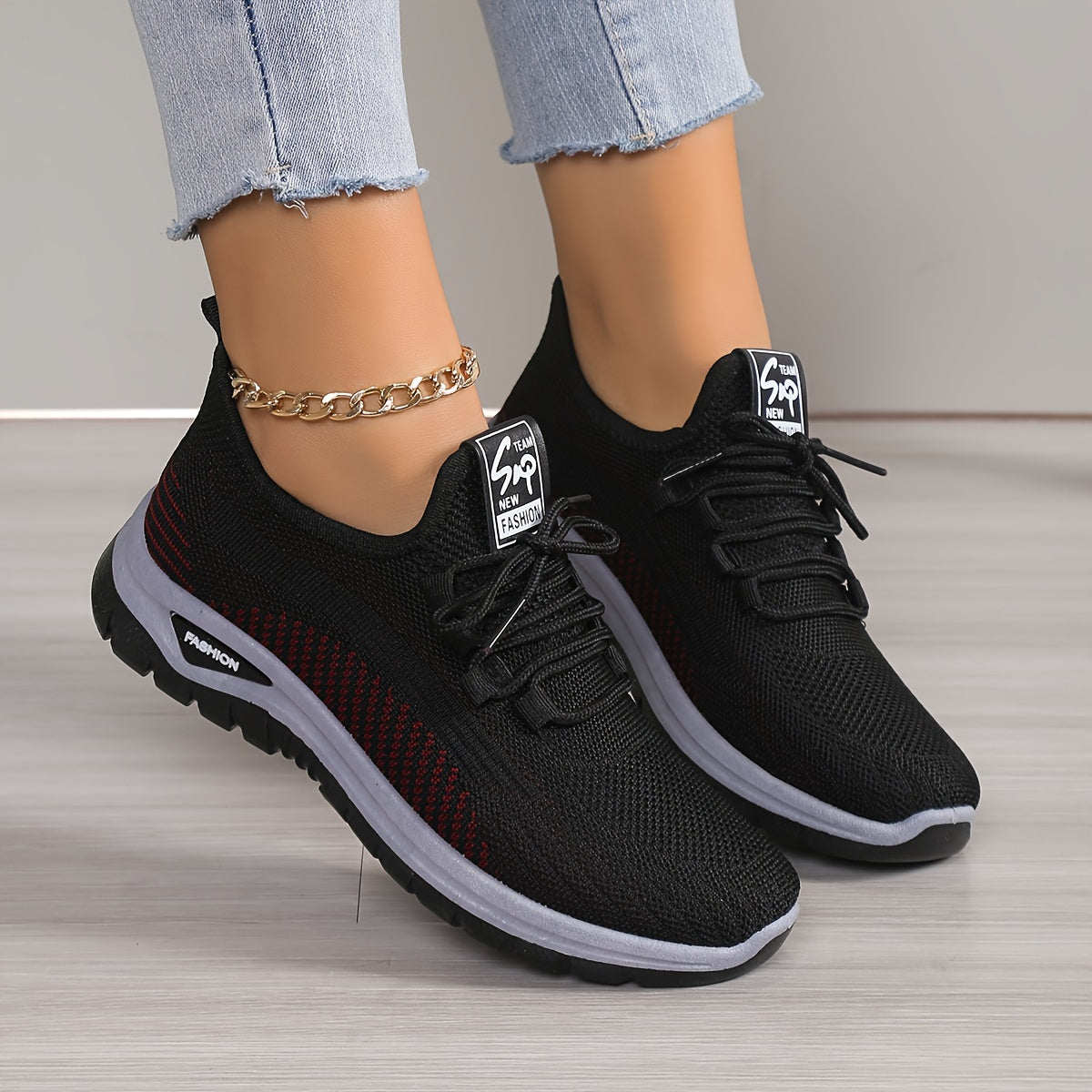 Women's Breathable Knit Platform Sneakers, Casual Lace Up Outdoor Shoes, Comfortable Low Top Running Shoes