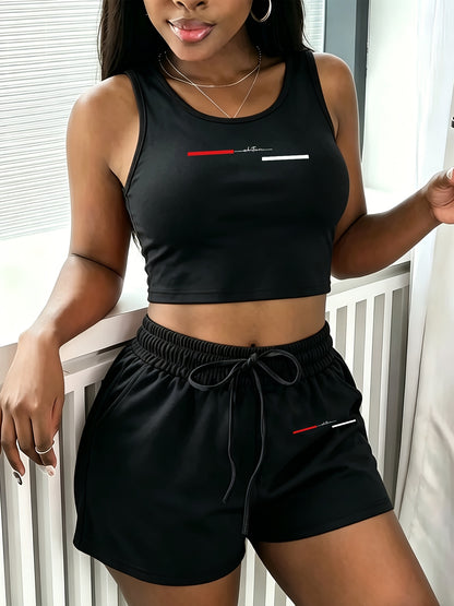 Casual Women's Two-Piece Vest and Shorts Set with Print