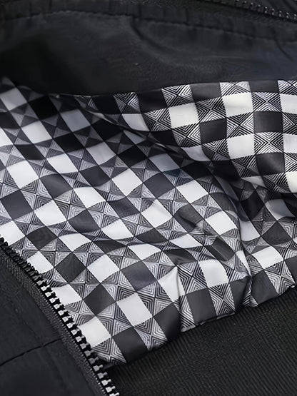 Men's Academic Jacket - Burgundy (Deep Red), Zip-Up Front Closure, Structured Non-Stretch Fabric, Zippered Pockets - Formal & Casual Outerwear for Office, Events, Everyday - Easy-Care Coat, Dressy Jacket, Houndstooth Pattern