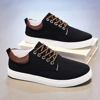 1pair Men'S Classic Breathable Canvas Sneakers, Comfortable Non-Slip Durable Walking Shoes, Casual Loafers, Round Toe, Low-Top, Lace-Up, Solid Color, All-Season Sports Footwear