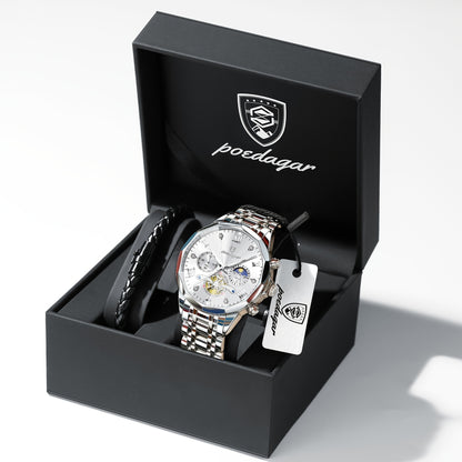 Men's Stainless Steel Business Watch with Luminous Chronograph