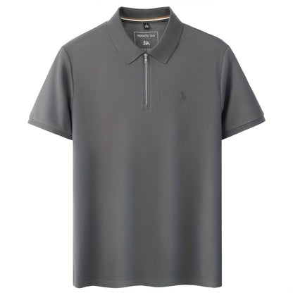 New Stylish Short-Sleeve Polo Shirt with a Zipper, a Breathable Business Fashion Tee, Featuring High-End Embroidery on The Sleeves And an Exquisite Design on The Back - ayq