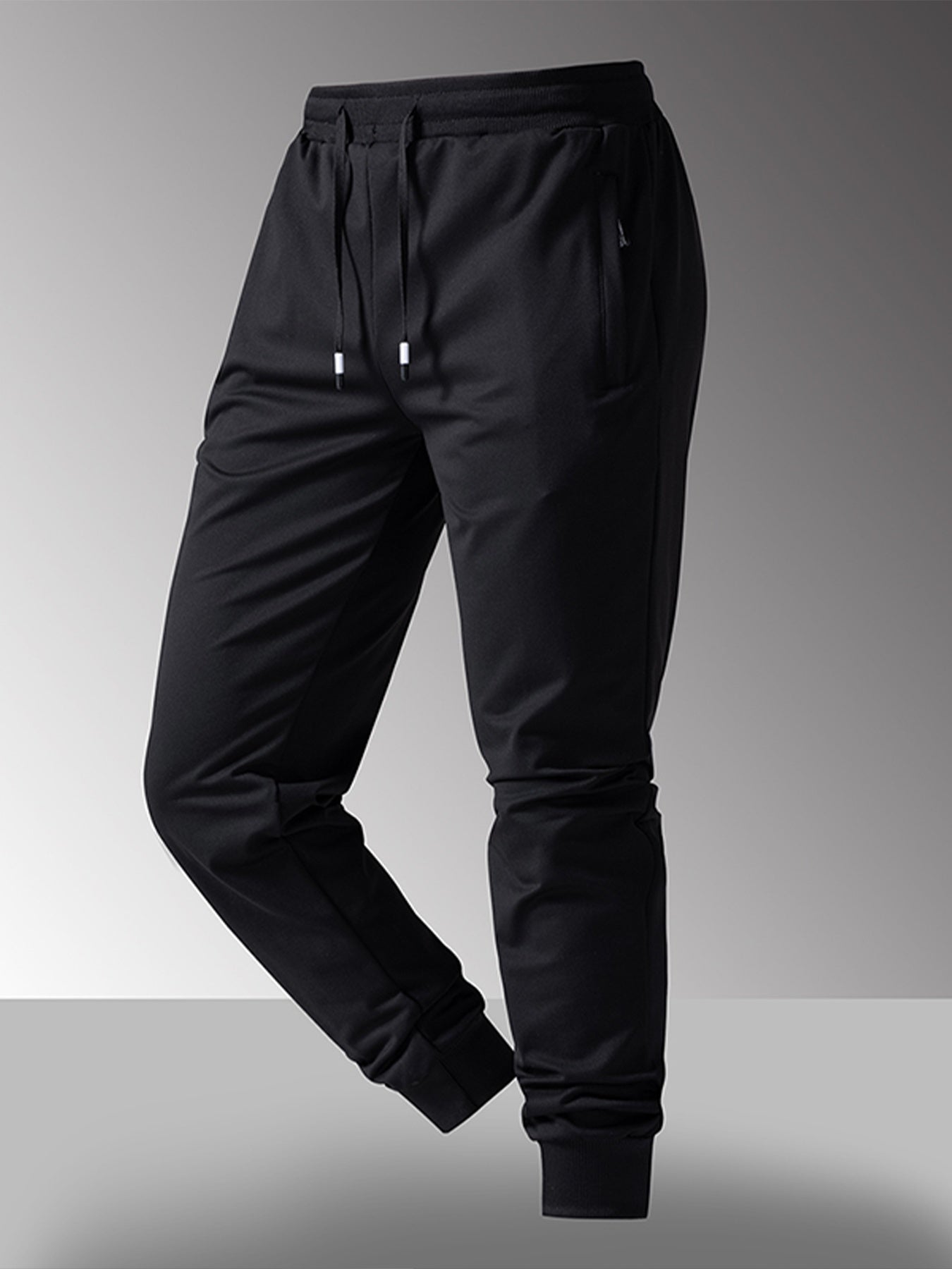 Men's Tapered Polyester Pants with Pockets and Zipper