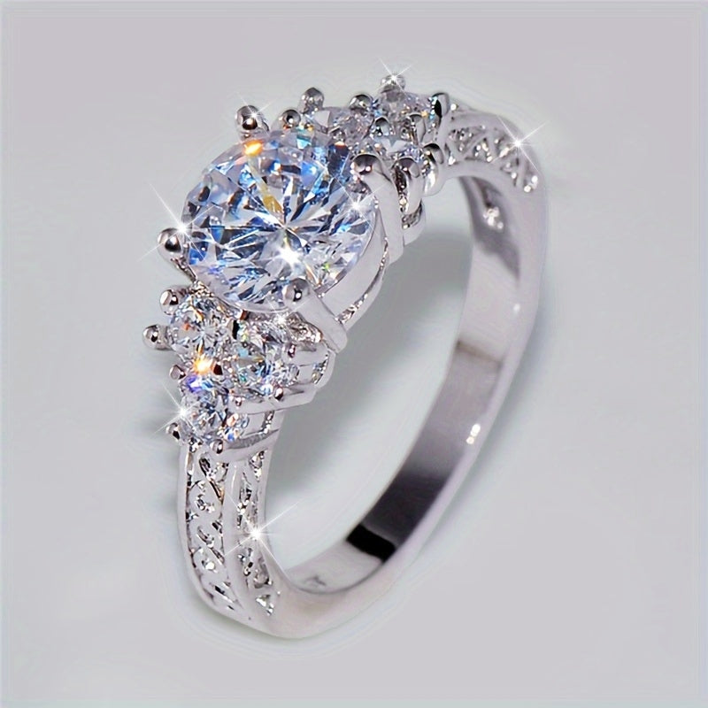 Luxury Women's Engagement Ring with Round Synthetic Zirconia