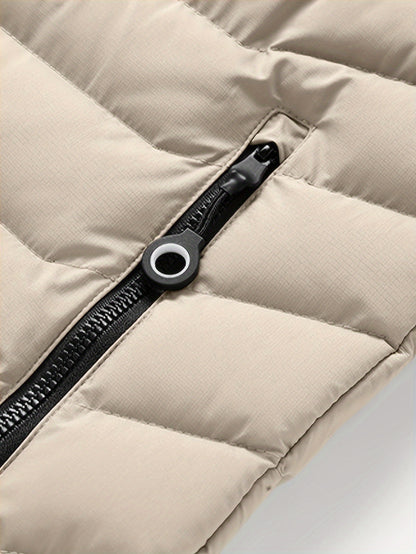 Men'S Winter Jacket with Detachable Hood - Black & Green Color Block, Zip-Up Casual Coat, Long Sleeve, Polyester Lining, Pockets, Regular Fit for Fall/Winter Outdoor Wear, Winter Coat, Fall Outerwear, Trendy Winter Jacket, Du