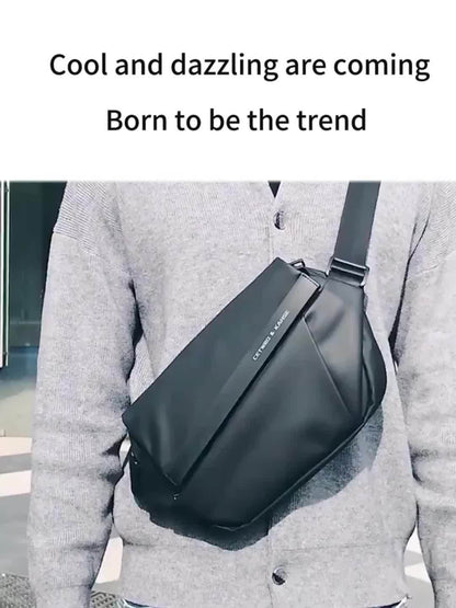 Men'S Sleek Black Crossbody Bag - Durable Oxford Material, Zippered Chest Bag with Adjustable Strap, Ideal for Commuting  Cycling, Trendy Shoulder Bag for Men, Cycling Bag Trendy Shoulder Bag Functional Design, Small Crossbo