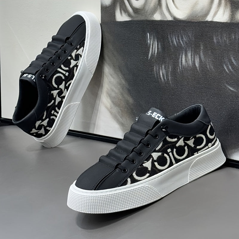 2025 New Men's Spring Slip-On White Sneakers, Breathable Casual Shoes with Embroidered Print, Trendy Footwear - ayq