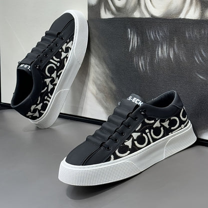 2025 New Men's Spring Slip-On White Sneakers, Breathable Casual Shoes with Embroidered Print, Trendy Footwear - ayq