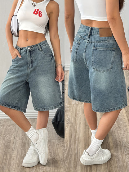 Women’s Casual Wide-Leg Denim Bermuda Shorts for Spring/Summer
