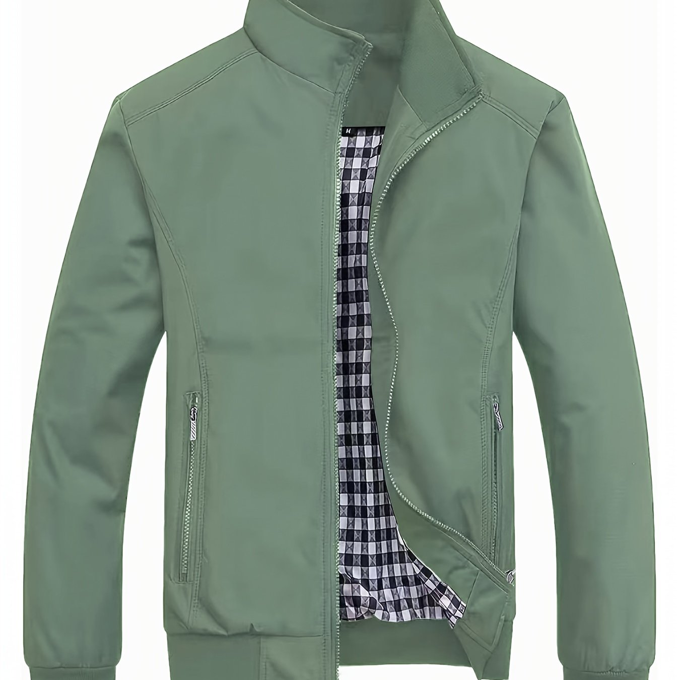 Men's Long Sleeve Zip Up Stand Collar Coat, Business Stand Collar Jacket With Zipper Pockets, Spring Autumn Men's Clothing