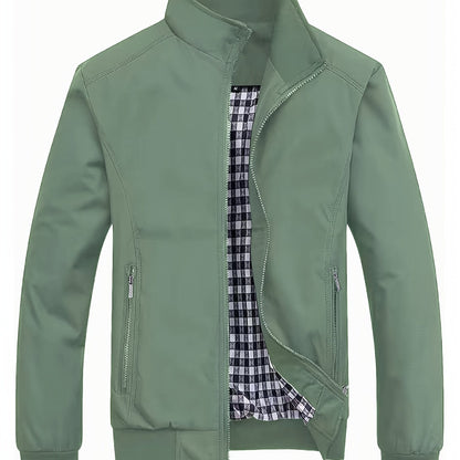 Men's Long Sleeve Zip Up Stand Collar Coat, Business Stand Collar Jacket With Zipper Pockets, Spring Autumn Men's Clothing