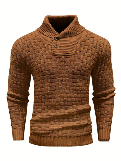 Men's Casual Waffle Pattern High Stretch Sweater, Chic Mature Pullover Sweater For Fall Winter