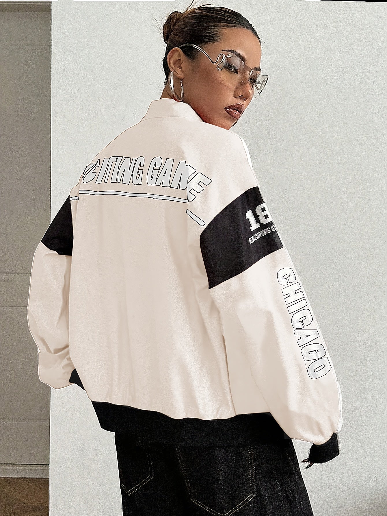 Women'S Elegant Streetwear Jacket - & Color Block Coat with Stand Collar, Loose Fit Long Sleeve Outerwear for Everyday & Formal Outfits - Spring/Fall, Spring Outerwear, Spring Fashion, Stylish Coat, Trendy Coat, Fashion Lover