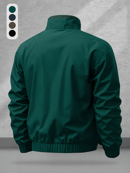 Men's Casual Polyester Jacket with Stand Collar and Zipper