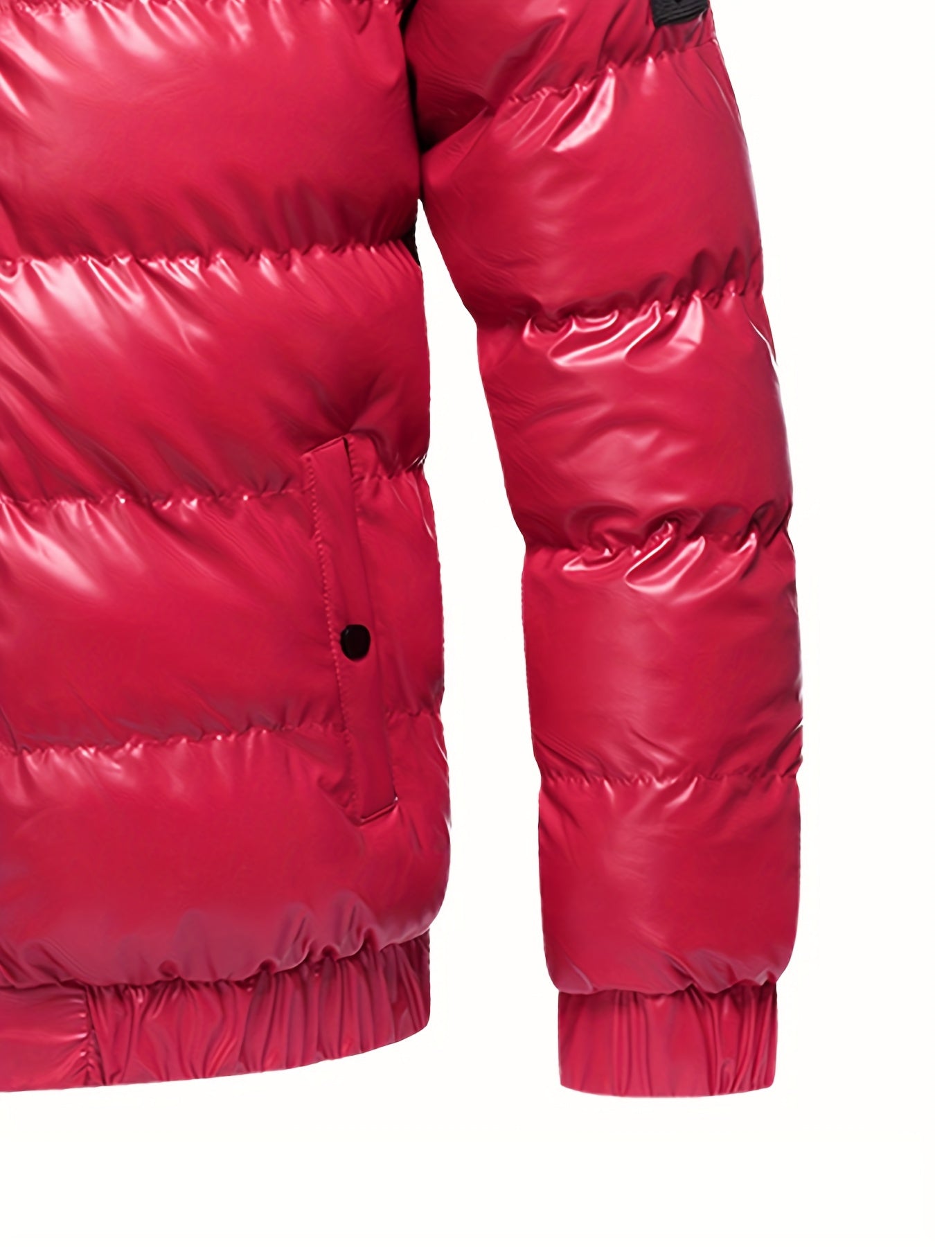 Men's Black Glossy Finish Jacket with Hood - Winter Coat, Zippered Pockets, Ribbed Cuffs & Waistband, Hand Wash Only, Regular Fit for Autumn & Cold Weather