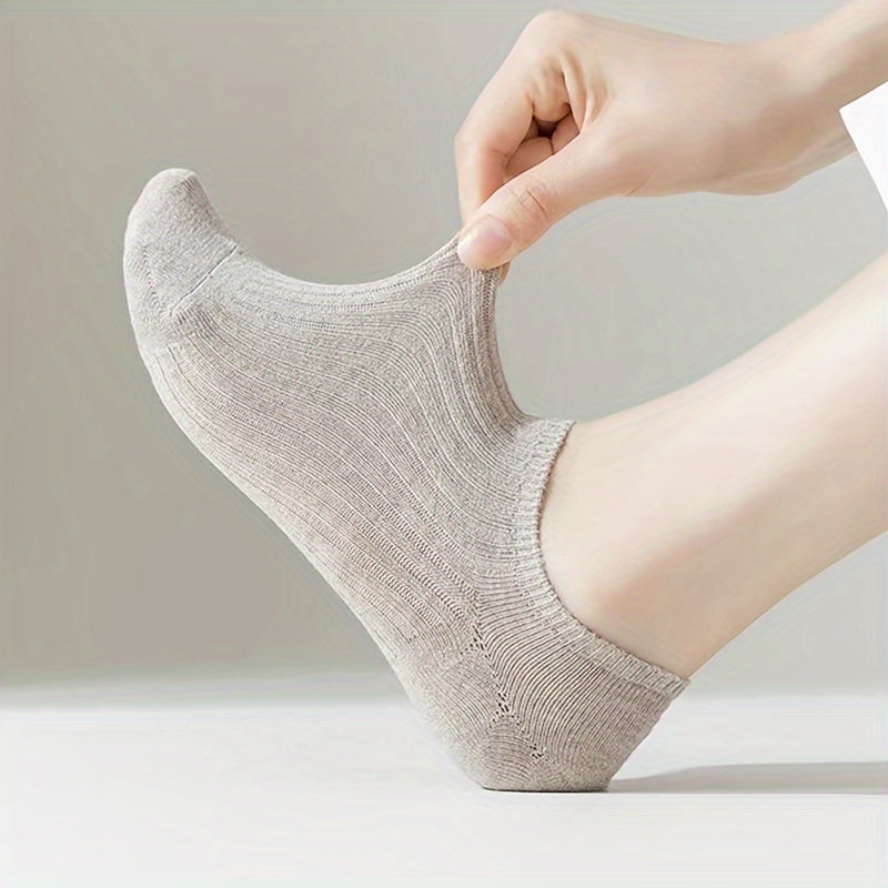 5 Pairs Solid Invisible Socks, Simple Non-slip Low Cut Boat Socks, Women's Stockings & Hosiery