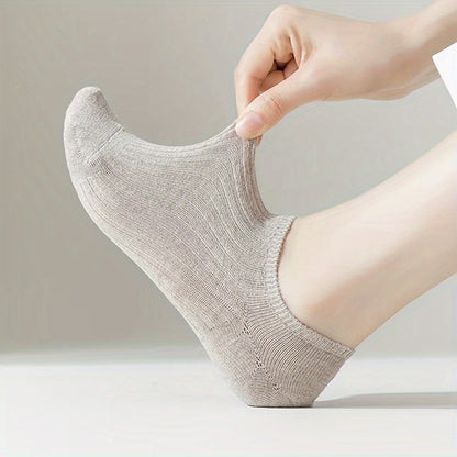 5 Pairs Solid Invisible Socks, Simple Non-slip Low Cut Boat Socks, Women's Stockings & Hosiery