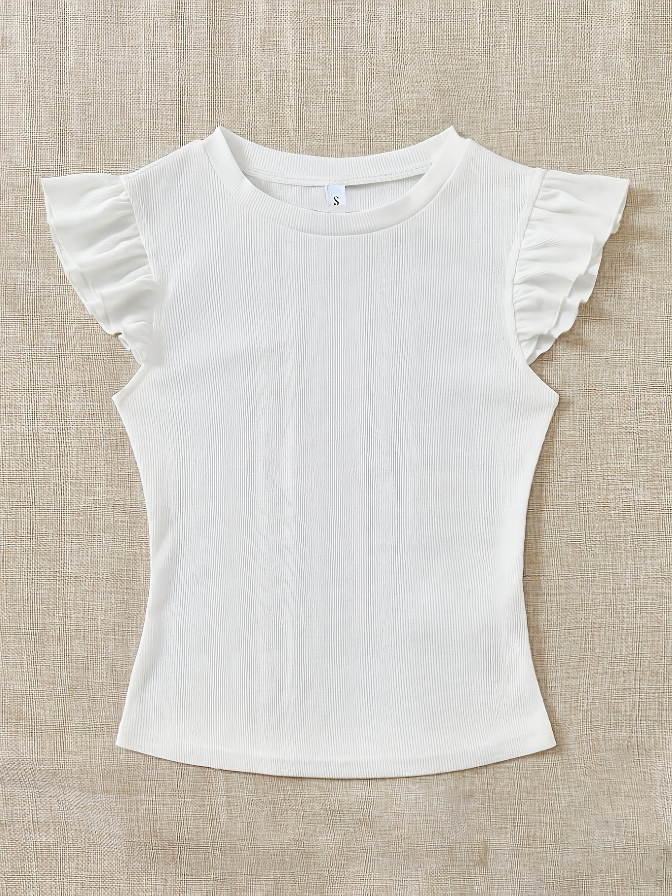 Slim Fit Ribbed Ruffle Sleeve T-Shirt for Women, Summer Chic - ayq