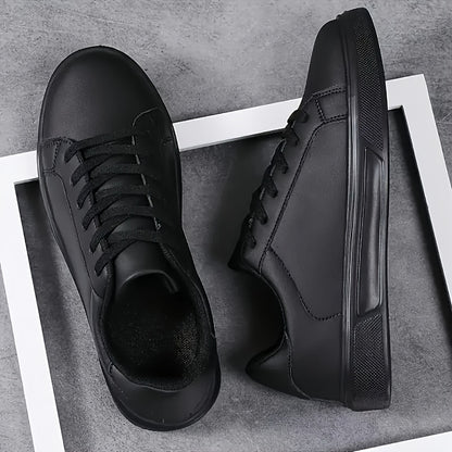 [1 Pair Men'S Black Faux Sneakers] 1 Pair Men'S Classic Black Faux Low-Top Sneakers, Round Toe, Casual Sports Style, All-Season Slip-Resistant Durable Shoes with EVA Sole, Breathable Fabric Lining, Lace-Up Closure