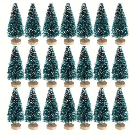 36pcs 5Cm/1.968 Inch Mini Snow Frost Tree Winter Mini Pine Base Bottle Brush Tree Plastic Winter Snow Decoration (Green) New Year Decoration Accessories, Artificial Snow Scenery Mini Pine DIY Decoration, Party Supplies, Home