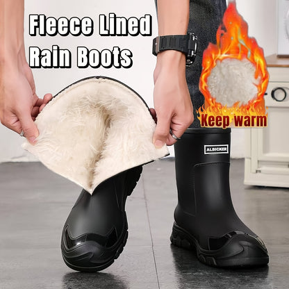Unisex Fleece-Lined Rubber Rain Boots for Winter Outdoors