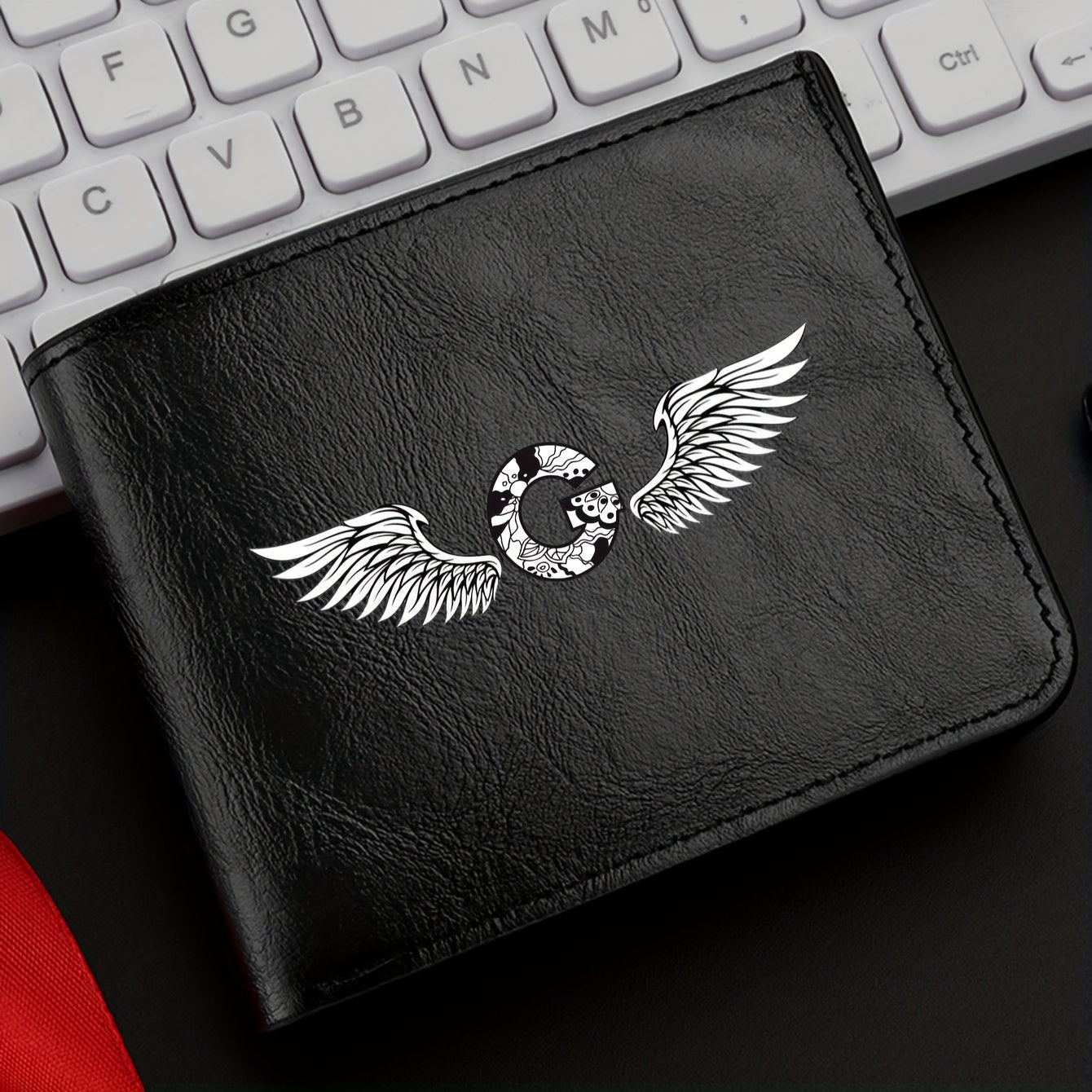 Wing Letter Print Faux Leather Wallet - Casual Fold Design with Credit Card Slots and Coin Purse, Perfect Valentine's Day Gift