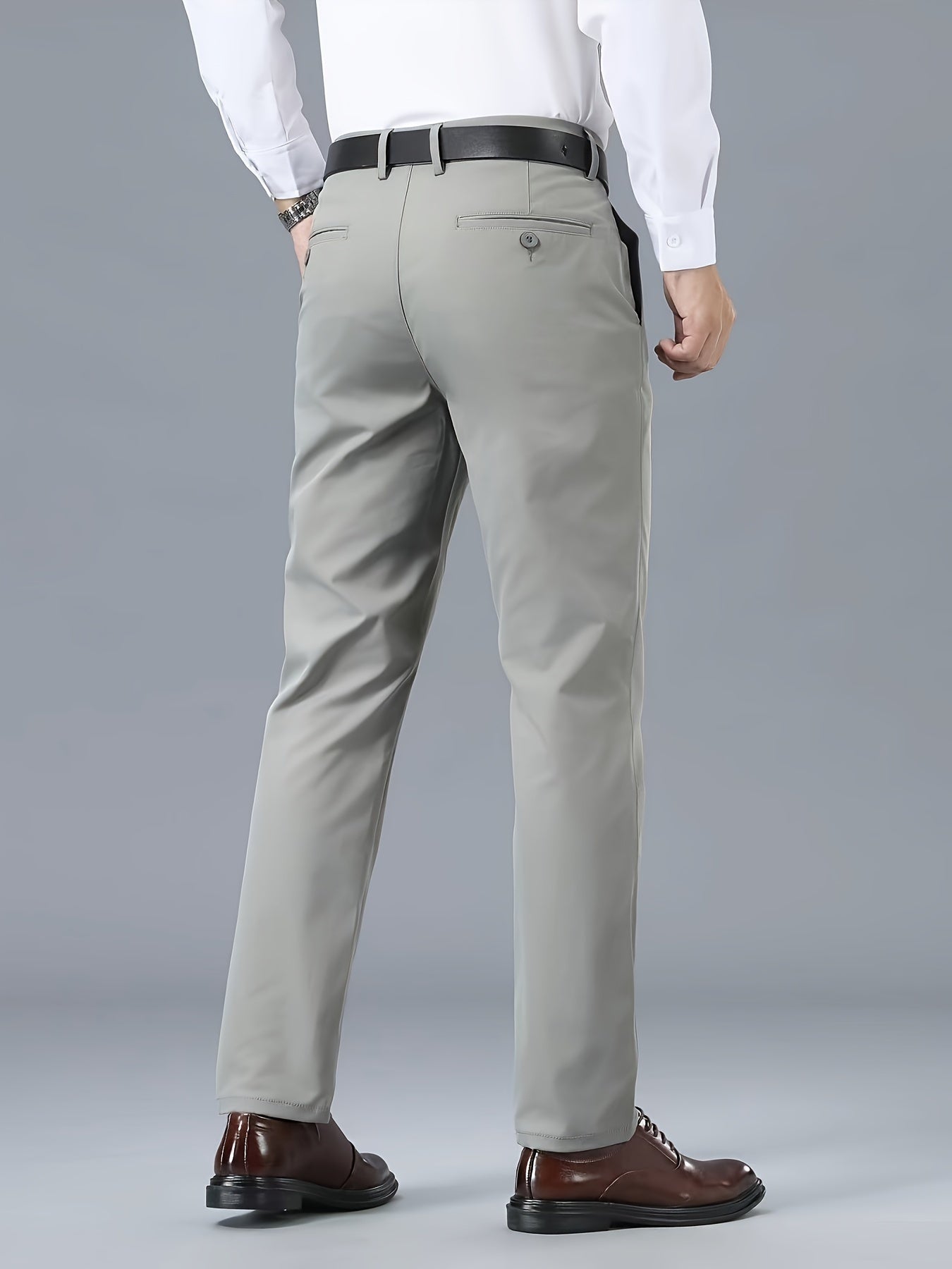 Men's Classic Business Casual Pants - Polyester, Solid Color, Regular Fit for All Seasons