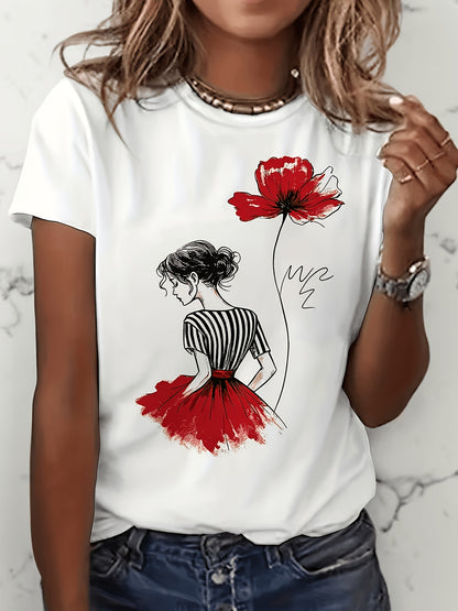 Women's Casual Geometric Print Cotton Blend T-Shirt