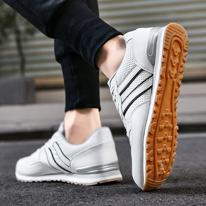 Men's Trendy Sneakers Solid Striped Running Shoes Low Top Lace Up Non Slip Comfy For Jogging Workout Outdoor Casual Activities All Seasons