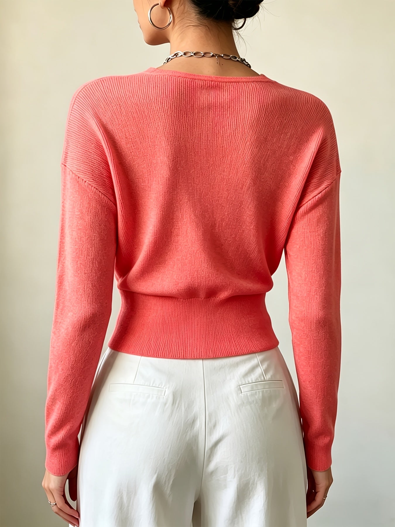 Women's Elegant Cross-Collar V-Neck Pullover Knitwear for Fall/Winter
