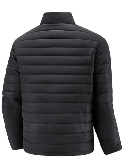 Men's Winter Warm Windproof Jacket with Stand Collar and Zippered Pock