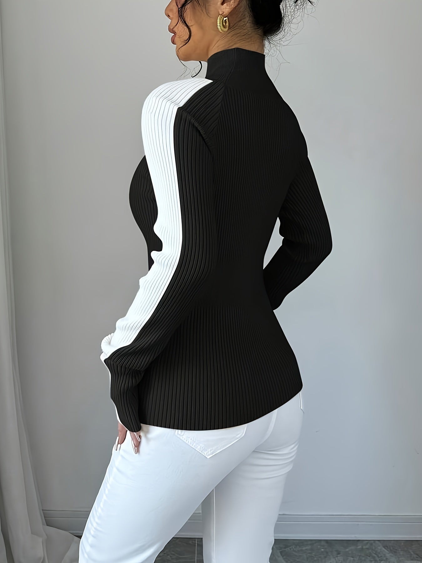 Elegant Contrast Color Turtleneck Soft Base Layer Top