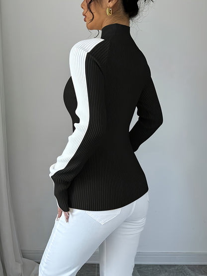 Elegant Contrast Color Turtleneck Soft Base Layer Top