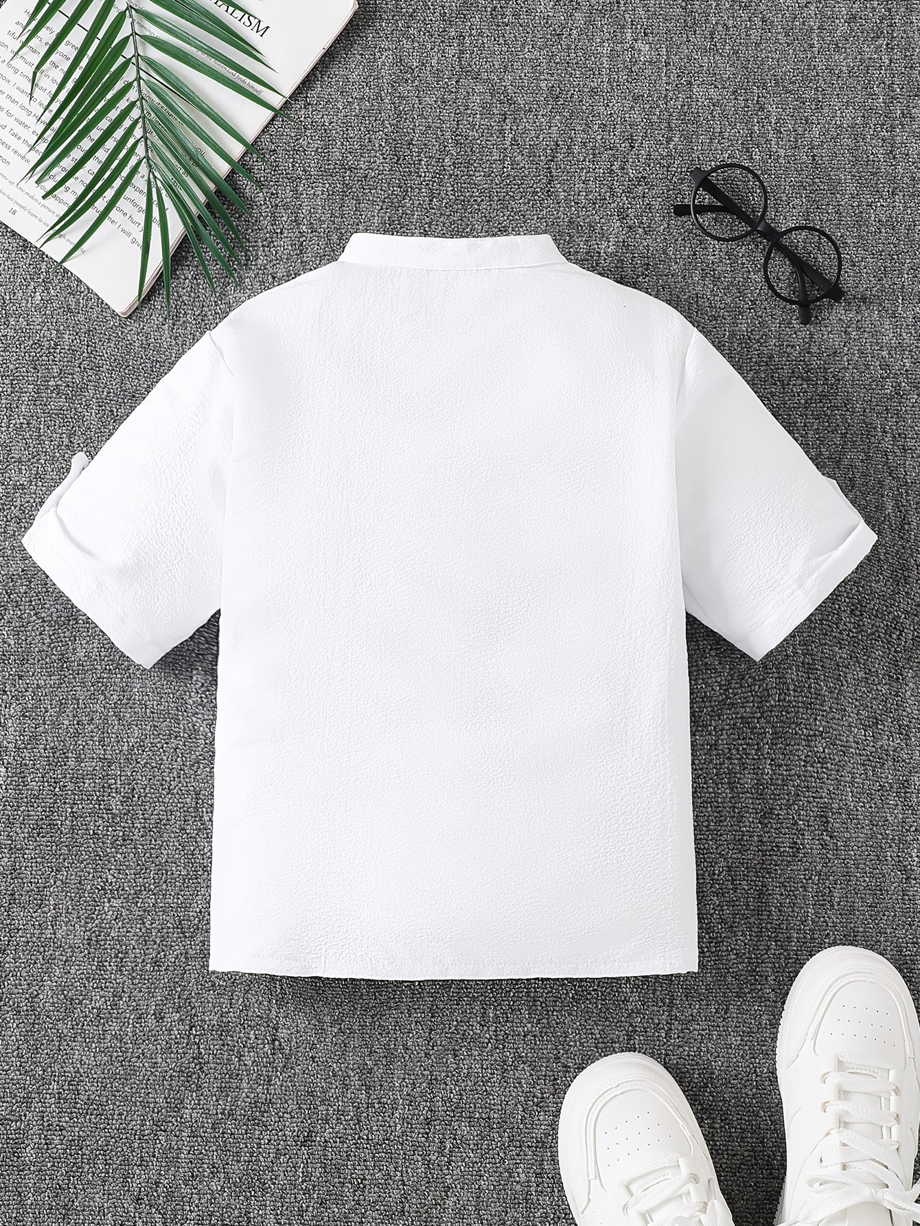 Boys' Summer Stand Collar Short Sleeve Shirt - Preppy Style