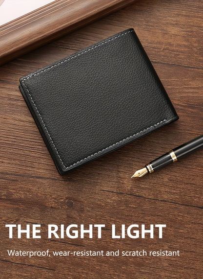 Men's Business Horizontal Short Wallet Money Clip, Fashion Large Capacity PU Leather Wallet