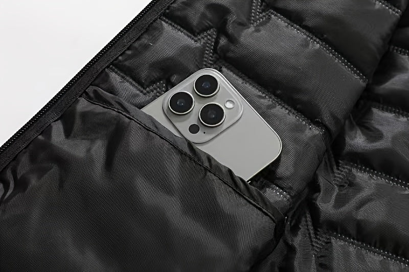 Men's Outdoor Sports Warm Vest Jacket, Stand Collar Multi-Pocket Practical Vest, Soundwave Technology Composite Print Windproof High Quality Sports Jacket - ayq