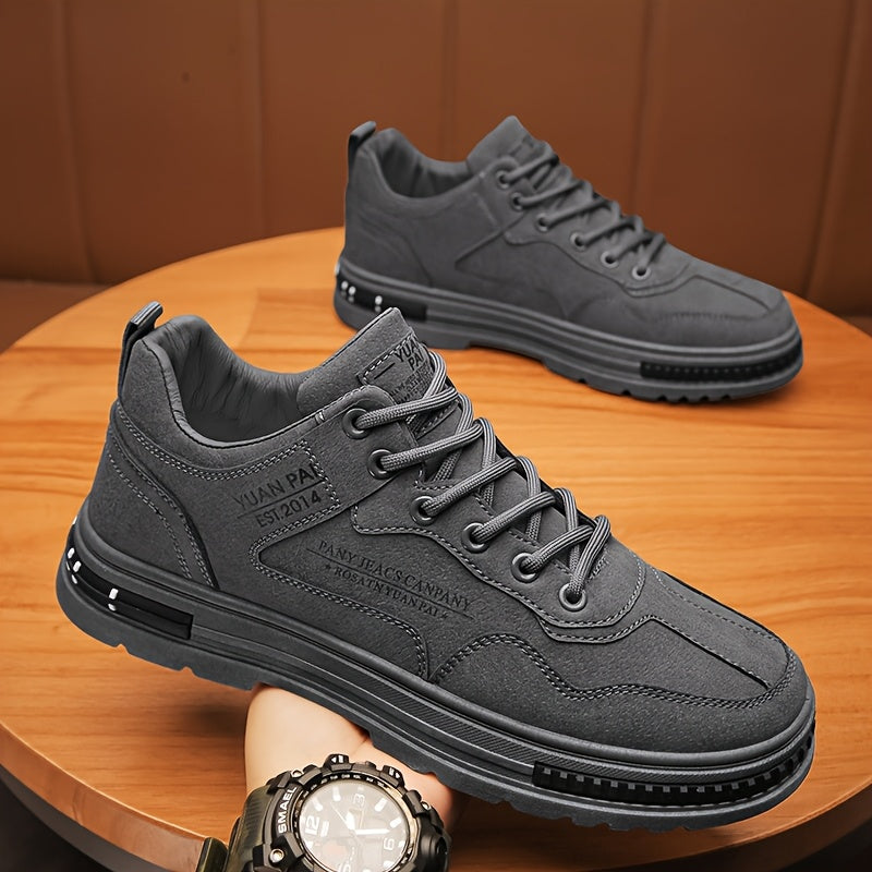 Men'S Fashion Sneakers, Casual All-Season Low Top Lace-up Shoes, Solid Color, Round Toe, Faux Upper & Inner, PVC Sole, Cloth Insole, Outdoor Streetwear