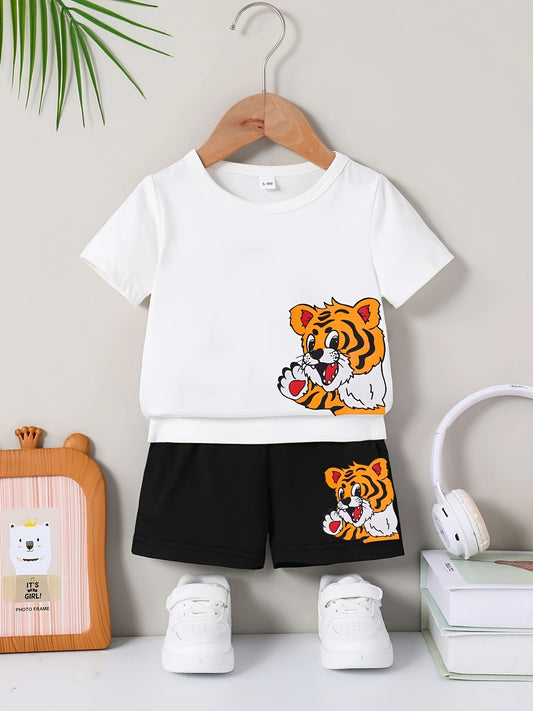 Summer Baby Boys & Girls Cute Tiger Print Short Set - ayq