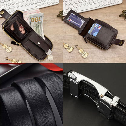 2pcs Men's Belt & Wallet Combo Matching Set - King Print Design, Business Professional Belt & Wallet with Cash Pocket - Gift for Dad, Husband (Valentine's Day, Graduation) - Stylish Male Accessory Suitable for Outfit Essentia