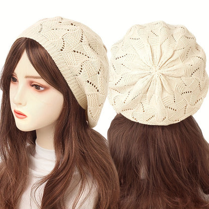 Hollow Out Breathable Beret Hats Casual Solid Color Painter Cap Elastic Berets For Women daily use