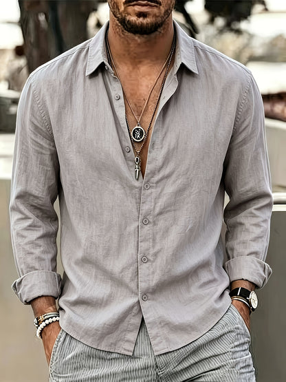Men's Linen Blend Long Sleeve Casual Shirt for Spring Summer