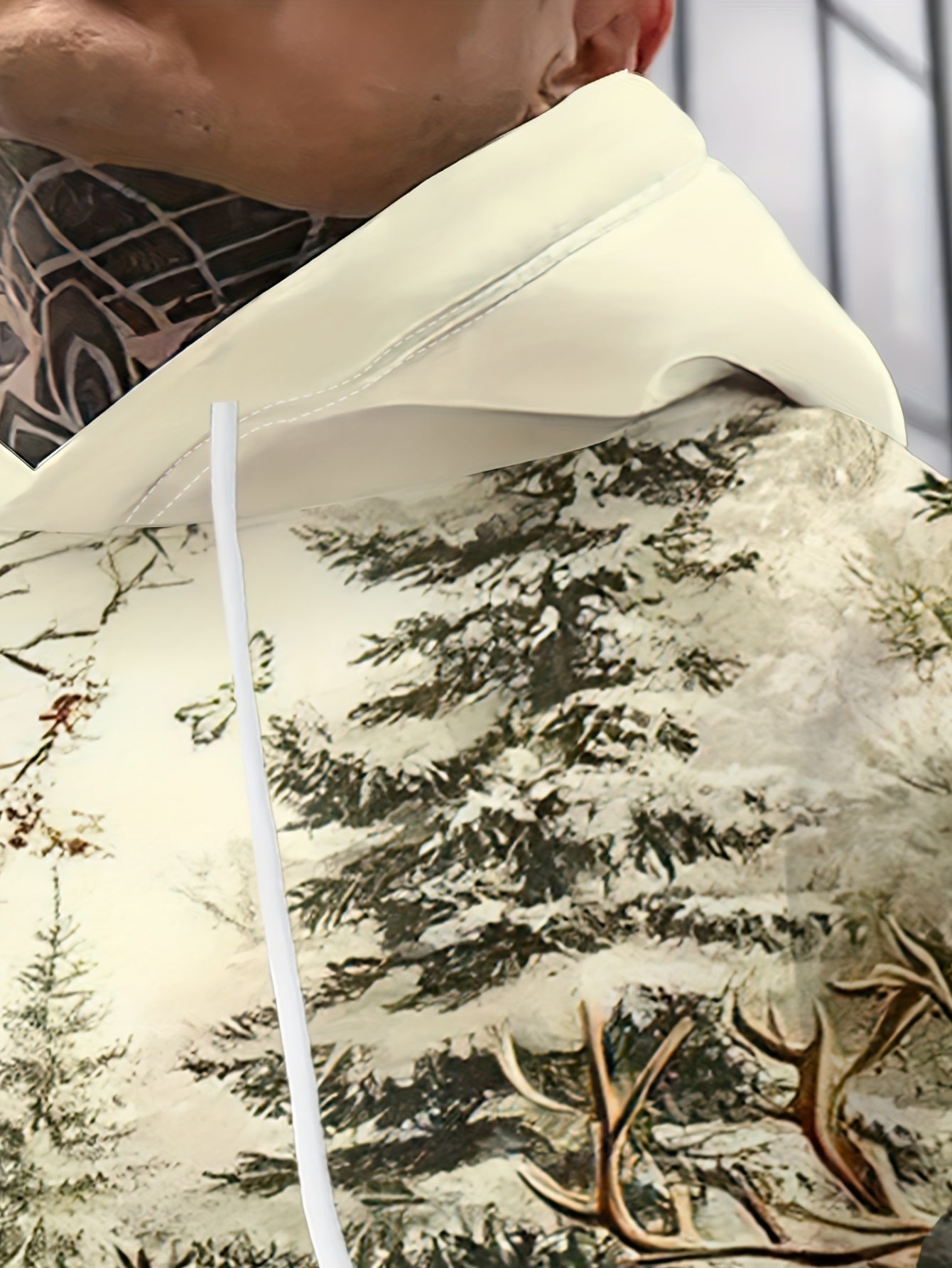 Men'S Plus Size 3D High-Definition Christmas Hooded Sweatshirt - Santa Claus & Reindeer Print, Loose Fit Winter Warmth, All-Season Casual Pullover with Pockets, Christmas Sweatshirt, Festive Clothing, Holiday Apparel, Holiday