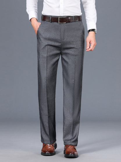 Men's Classic Gray Dress Pants - Medium Thick, Straight Fit with Slant Pockets & Zipper Closure, Polyester, Non-Stretch Fabric for Business Casual & Formal Wear, Ideal for Spring/Autumn