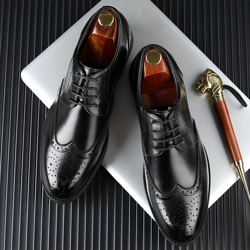 Men's Business Brogue Shoes Lace-Up Microfiber for Spring & Fall