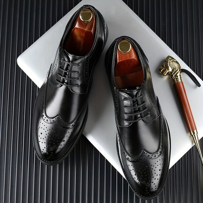 Men's Business Brogue Shoes Lace-Up Microfiber for Spring & Fall