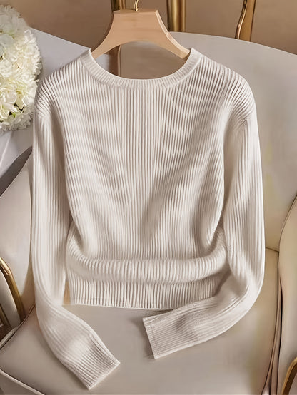 Elegant Solid Color Crew Neck Top for Women, Spring/Summer