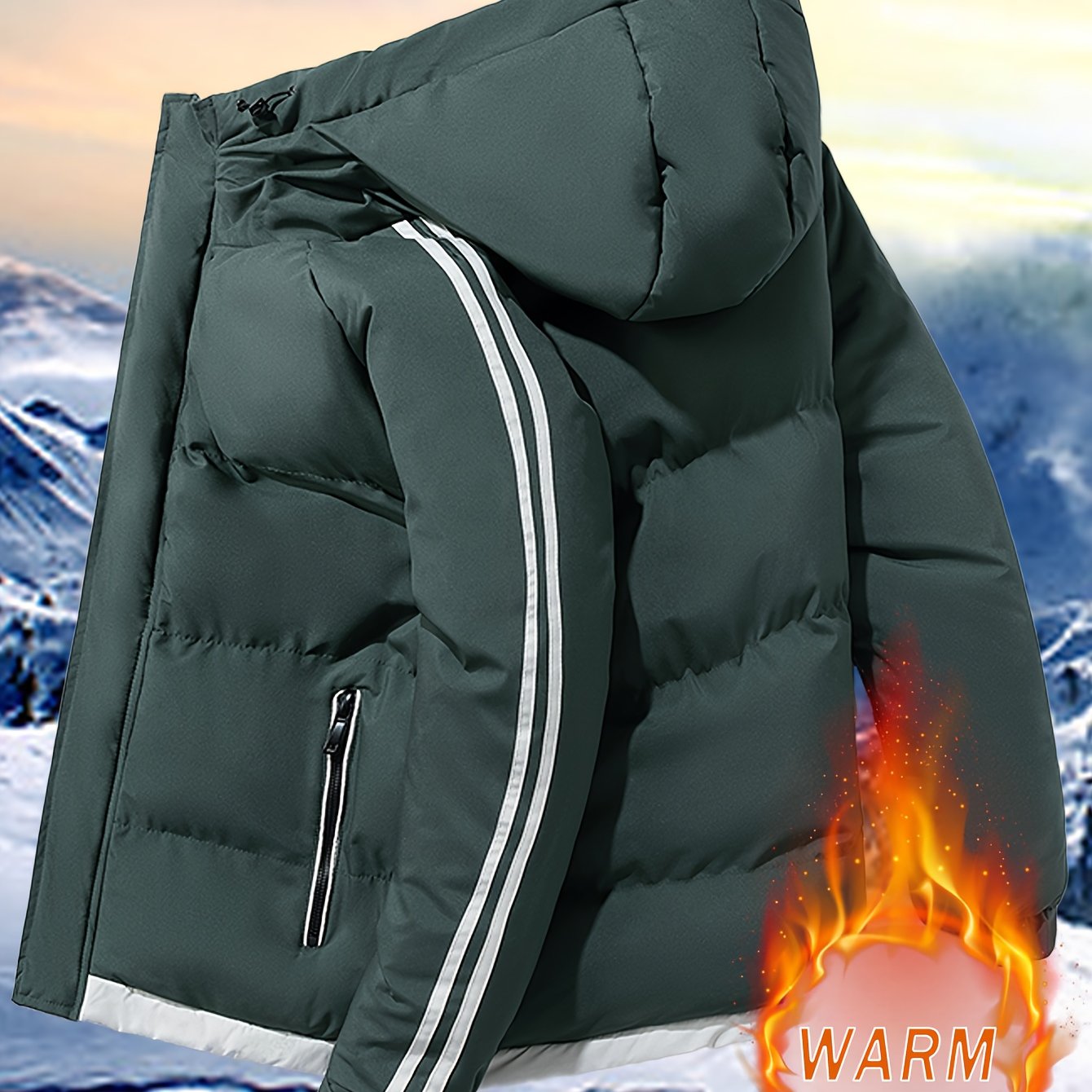 Men'S Heavyweight Winter Hooded Jacket - Thermal Insulated Cold Weather Coat with Zipper Closure, Long Sleeve Outerwear for Hiking, Skiing, Thick, Hiking Gear, Sleek Design, Durable Construction, Outdoor Enthusiasts